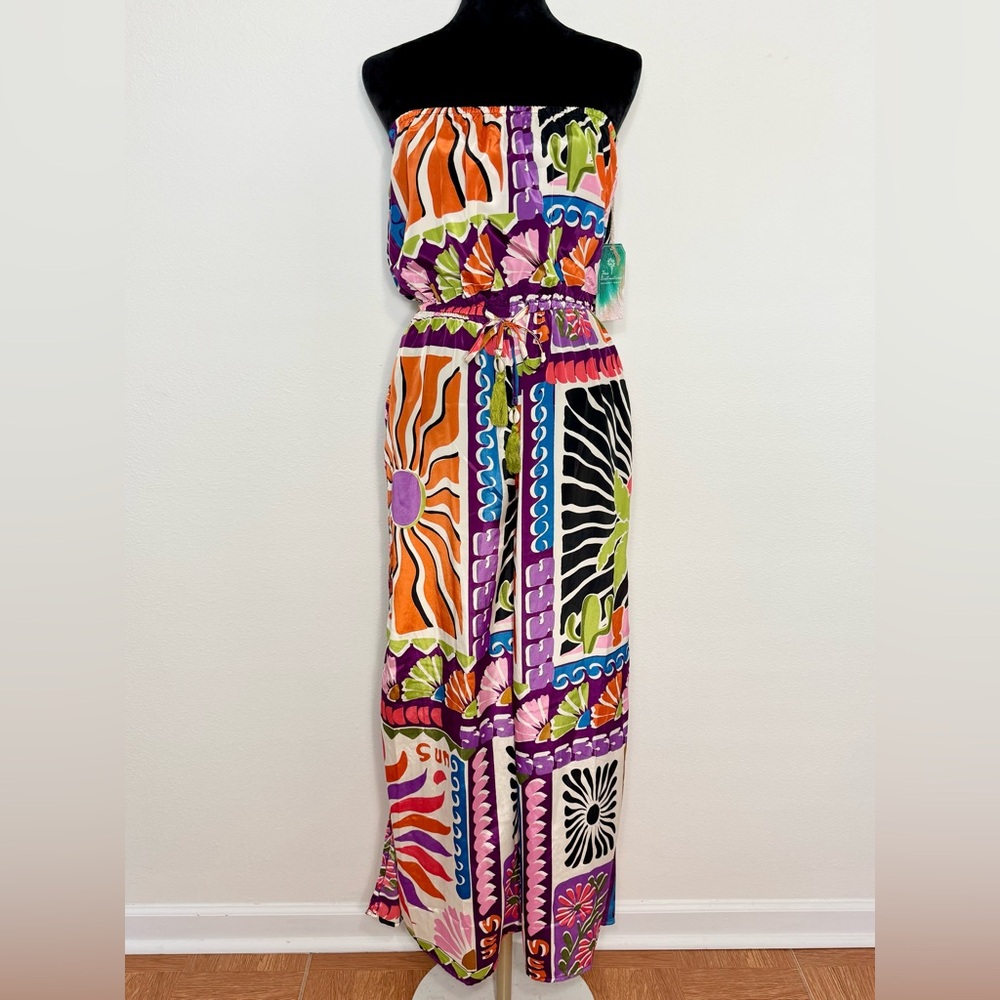 True Destinations Multicolor SUN Print Strapless Wide-Leg Swim Coverup Jumpsuit
